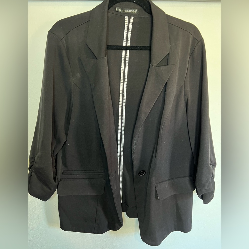 Black Maurices Cinched Sleeve Blazer - Size 1